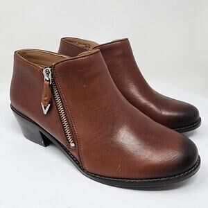 Vionic Jolene Bootie Women 6.5 Brown Leather Burnished Toe Side Zip Boots VS350